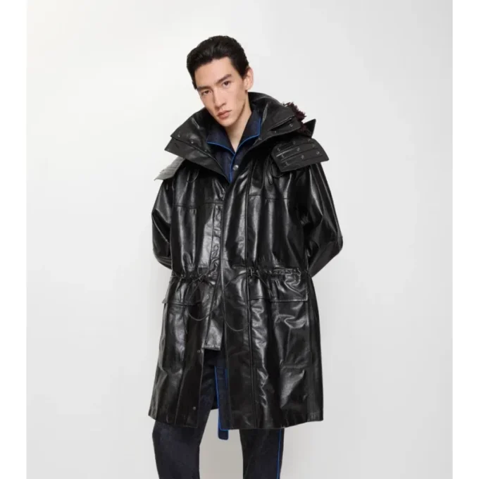 Abnehmbarer Lederparka mit Fransenbesatz