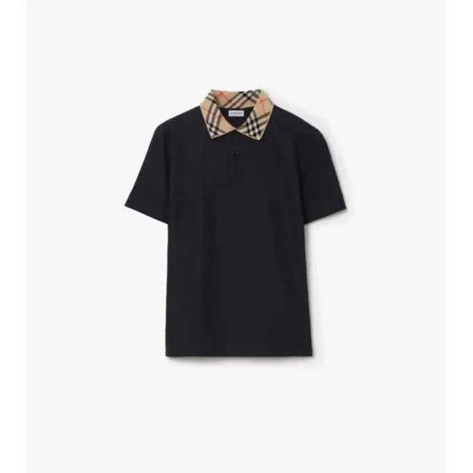 Baumwoll-Poloshirt mit Karomuster am Kragen