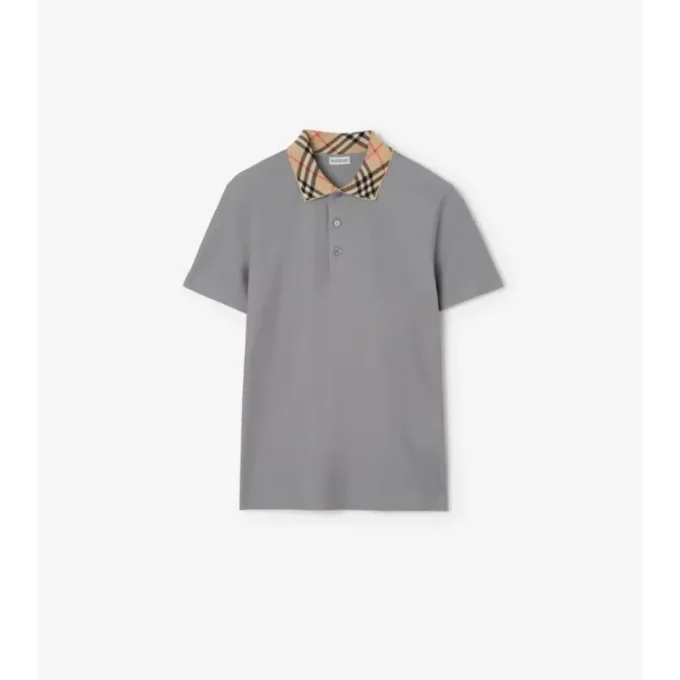 Baumwoll-Poloshirt mit Karomuster am Kragen
