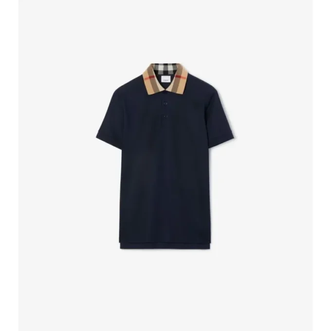 Baumwoll-Poloshirt mit Karomuster am Kragen