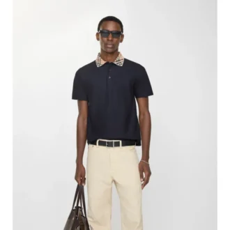 Baumwoll-Poloshirt mit Karomuster am Kragen