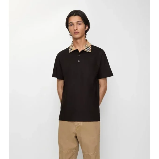 Baumwoll-Poloshirt mit Karomuster am Kragen