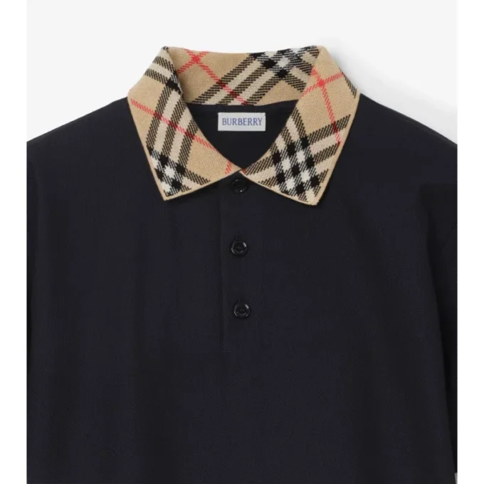 Baumwoll-Poloshirt mit Karomuster am Kragen