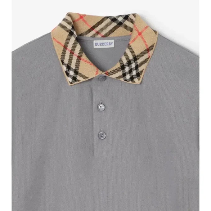 Baumwoll-Poloshirt mit Karomuster am Kragen