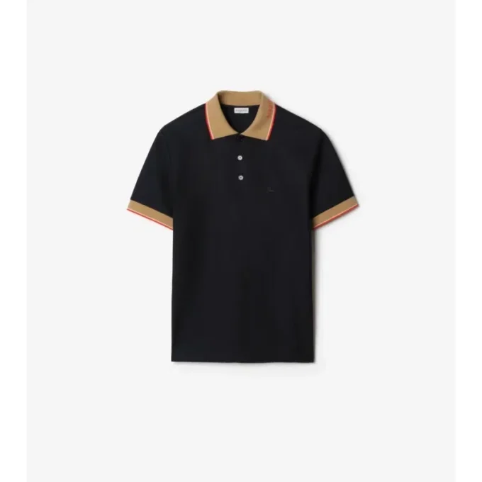 Baumwoll-Poloshirt mit Logo am Kragen