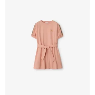 Baumwoll-T-Shirt-Kleid mit Karobordüre