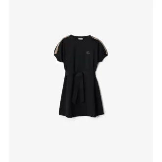 Baumwoll-T-Shirt-Kleid mit Karobordüre