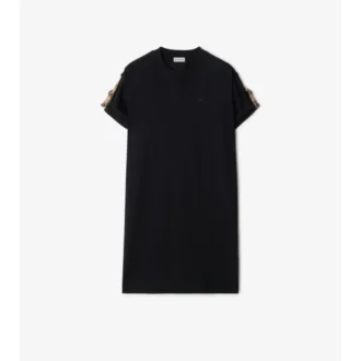 Baumwoll-T-Shirt-Kleid mit Karobordüre