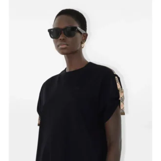 Baumwoll-T-Shirt-Kleid mit Karobordüre