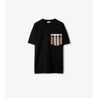 Baumwoll-T-Shirt mit Karomuster und aufgesetzter Tasche