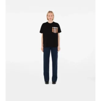 Baumwoll-T-Shirt mit Karomuster und aufgesetzter Tasche