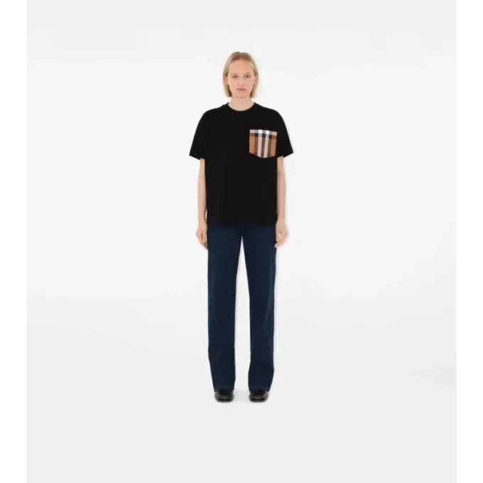 Baumwoll-T-Shirt mit Karomuster und aufgesetzter Tasche
