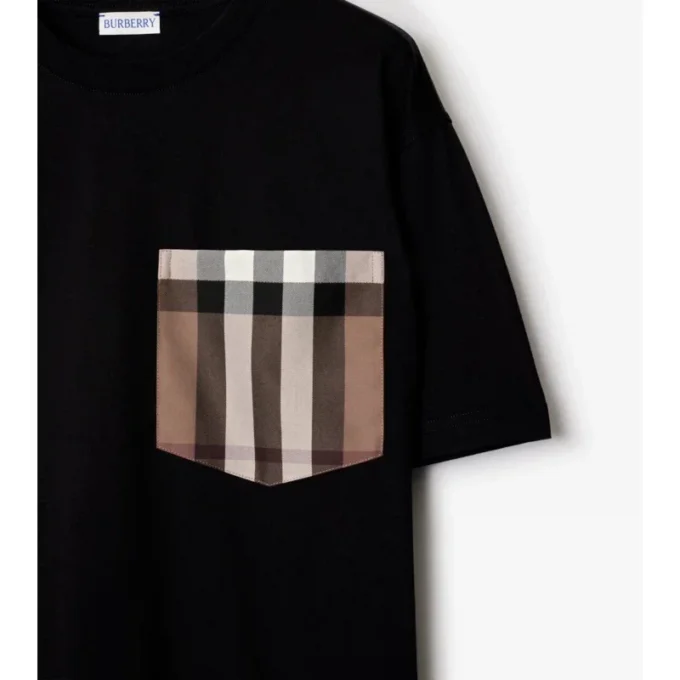 Baumwoll-T-Shirt mit Karomuster und aufgesetzter Tasche