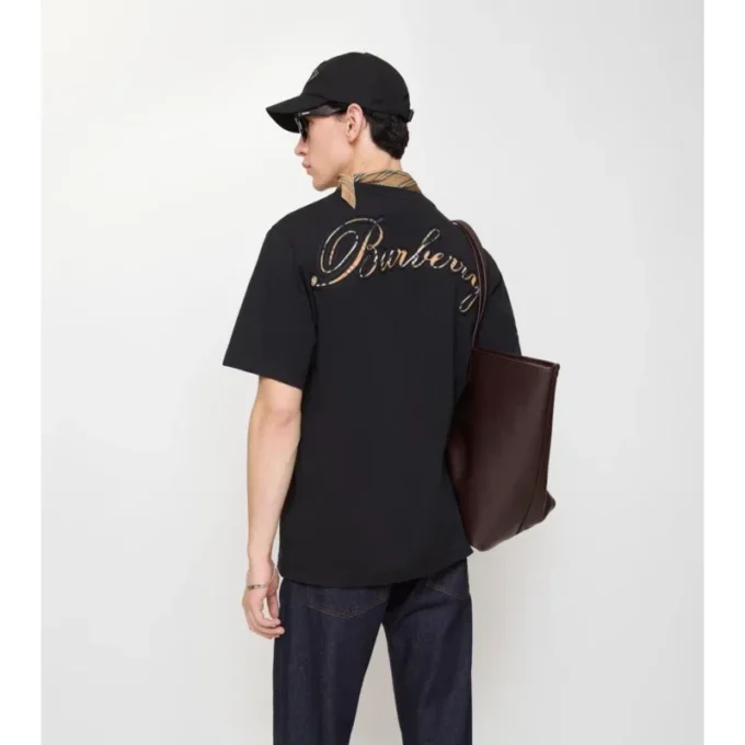 Baumwoll-T-Shirt mit kursivem Logo im Karomuster