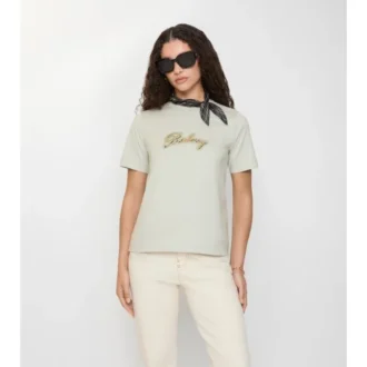 Baumwoll-T-Shirt mit kursivem Logo im Karomuster
