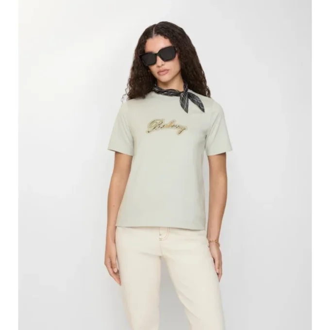 Baumwoll-T-Shirt mit kursivem Logo im Karomuster
