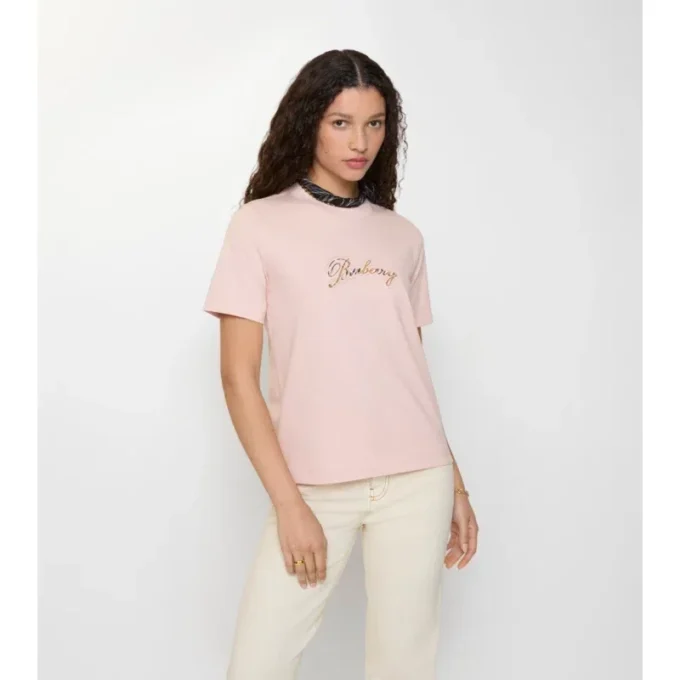 Baumwoll-T-Shirt mit kursivem Logo im Karomuster