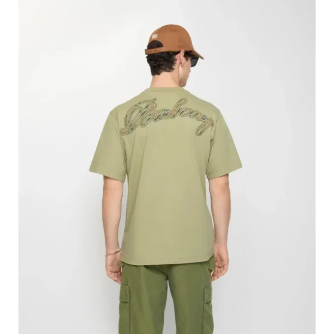 Baumwoll-T-Shirt mit kursivem Logo im Karomuster