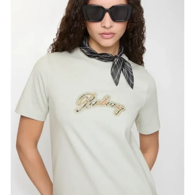 Baumwoll-T-Shirt mit kursivem Logo im Karomuster