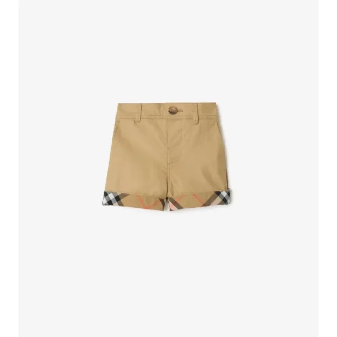 Baumwollshorts mit Karomuster und Umschlag
