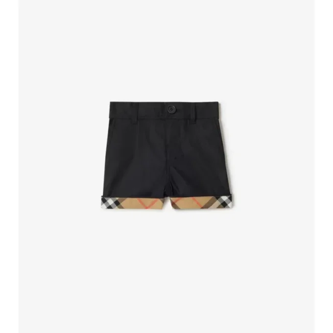 Baumwollshorts mit Karomuster und Umschlag