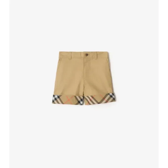 Baumwollshorts mit Karomuster und Umschlag