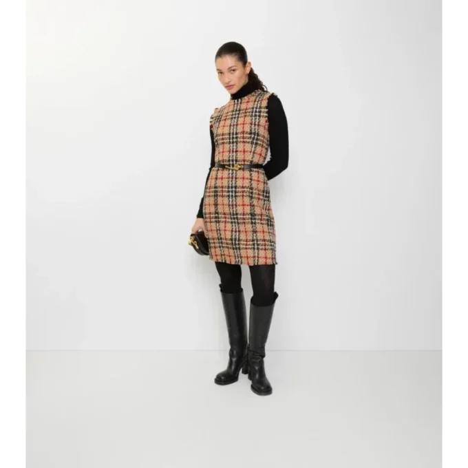 Bouclé-Kleid aus Wollmischung mit Karomuster
