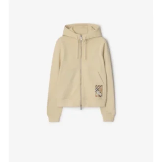 Check Label Baumwoll-Hoodie mit Reißverschluss