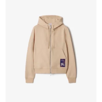 Check Label Baumwoll-Hoodie mit Reißverschluss