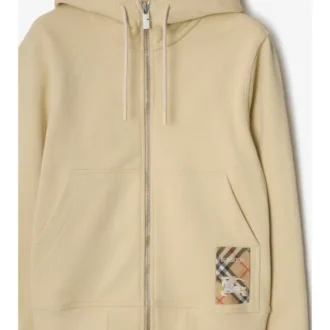 Check Label Baumwoll-Hoodie mit Reißverschluss