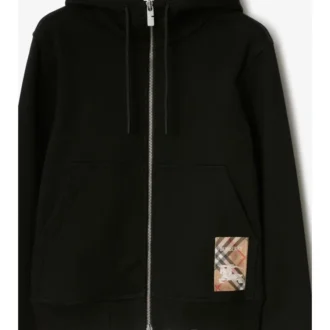 Check Label Baumwoll-Hoodie mit Reißverschluss