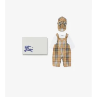 Dreiteiliges Baby-Geschenkset aus Baumwolle mit Karomuster