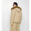 Gabardine-Kapuzenjacke mit Lammfellbesatz