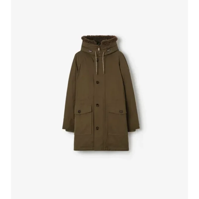 Gabardine-Parka mit Lammfellbesatz