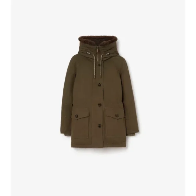 Gabardine-Parka mit Lammfellbesatz