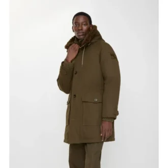 Gabardine-Parka mit Lammfellbesatz