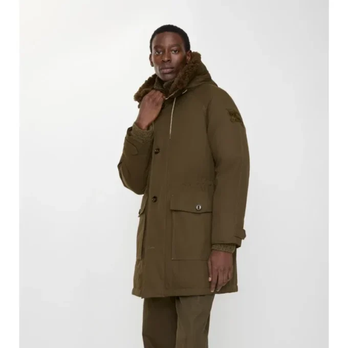 Gabardine-Parka mit Lammfellbesatz