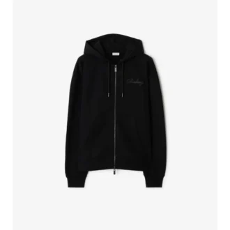 Hoodie aus Baumwolle mit Reißverschluss und kursivem Karomuster-Logo