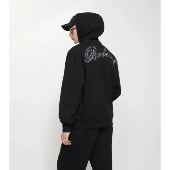 Hoodie aus Baumwolle mit Reißverschluss und kursivem Karomuster-Logo