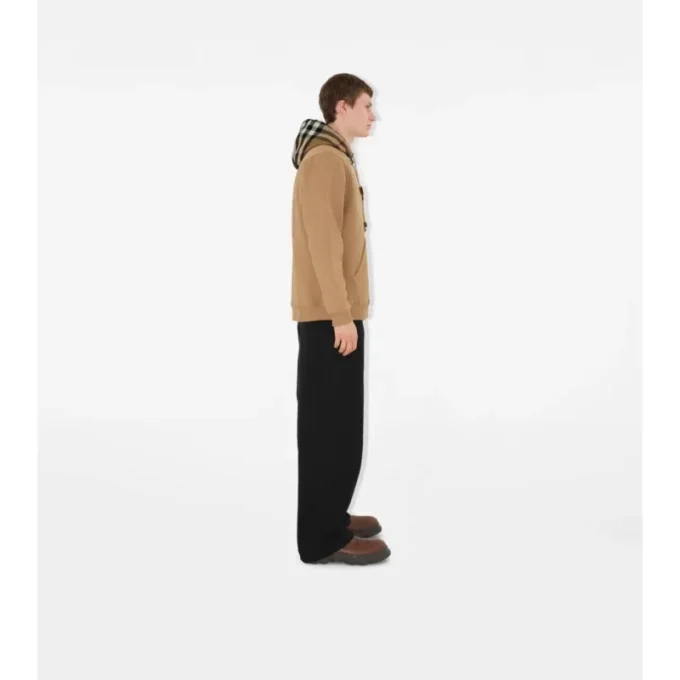 Hoodie aus Baumwollmischung mit Karobordüre