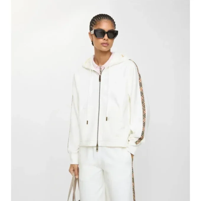 Hoodie mit Reißverschluss und Karobordüre