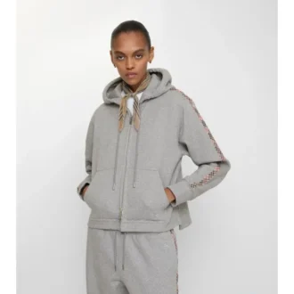 Hoodie mit Reißverschluss und Karobordüre