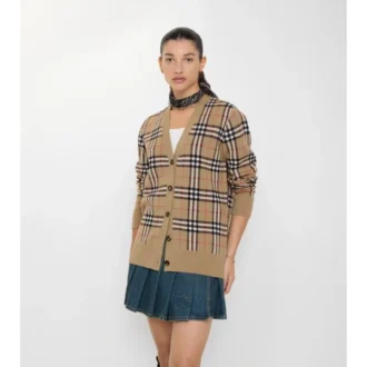 Karierte Baumwoll-Strickjacke