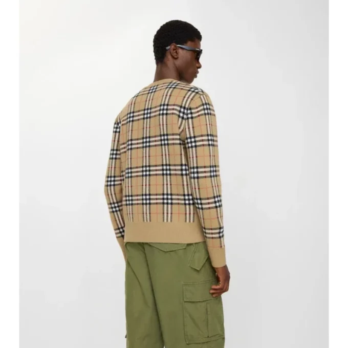 Karierte Baumwoll-Woll-Strickjacke