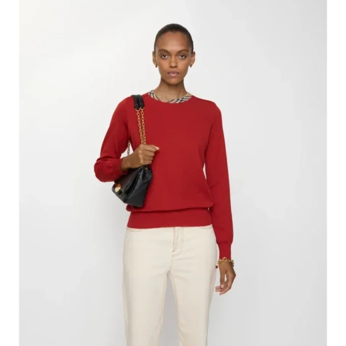 Karierter Wollpullover mit Besatz