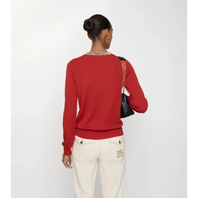 Karierter Wollpullover mit Besatz