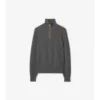 Karierter Wollpullover mit halbem Reißverschluss