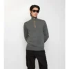 Karierter Wollpullover mit halbem Reißverschluss