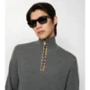 Karierter Wollpullover mit halbem Reißverschluss