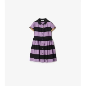 Kariertes Baumwoll-Hemd-Kleid mit Streifenbesatz